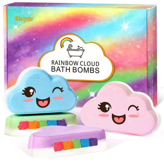 Rainbow Bath Bombs for Kids, Handmade 4 Pcs Kids Bath Bombs Gift Set for Girls Teens