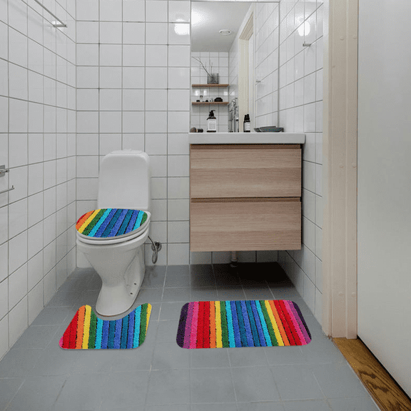 Rainbow Bath Mat Colorful Striped Floor Bathroom Rugs Super Soft and Absorbent Plush Bath Rugs with Non-Slip Backing for Bathroom Machine Washable