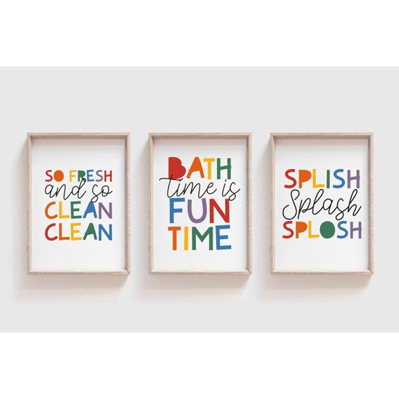 Rainbow Bathroom Rules Wall Art Print Set, Childrens Bathroom Decor