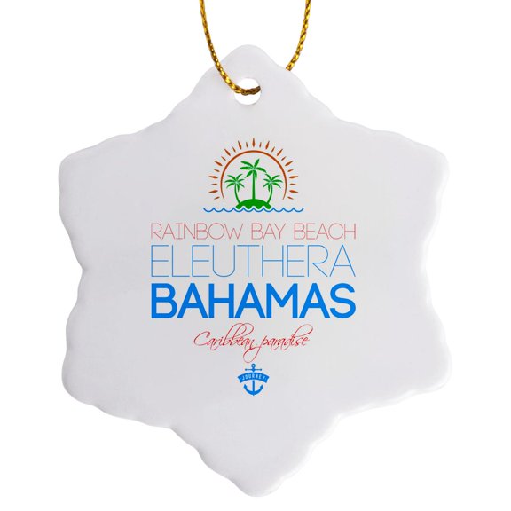 3drose, Rainbow Bay Beach, Eleuthera, Bahamas. Summer Vacation Gift, Souvenir, 3 inch Snowflake Porcelain Ornament