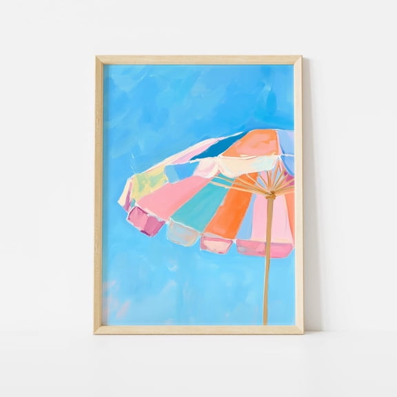 Rainbow Beach Umbrella Coastal Wall Art Poster Unframed Paper Print
