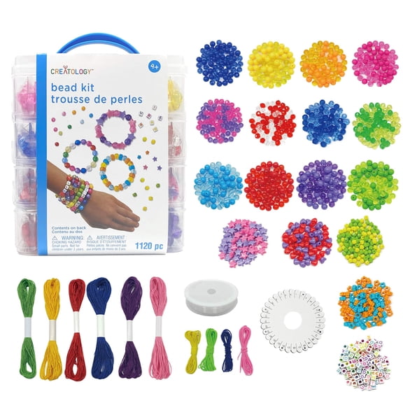 Rainbow Bead Kit Box by Creatology - Plastic Beads for Making Jewelry - Charms - Key Chains - Friendship Bracelets - and Arts & Crafts - 1 Pack