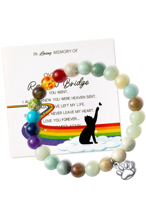 Rainbow Memorial Pet Bracelet Set, Beaded Bracelet,Sympathy Gift for Loss of Cat or Dog,1pack