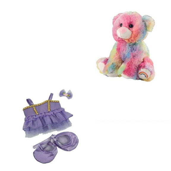 Rainbow Bear and Purple Ballerina 8 Inch Combo Soft Cuddly Stuffed Animals for Kids for Playtime Gift Giving and Collecting