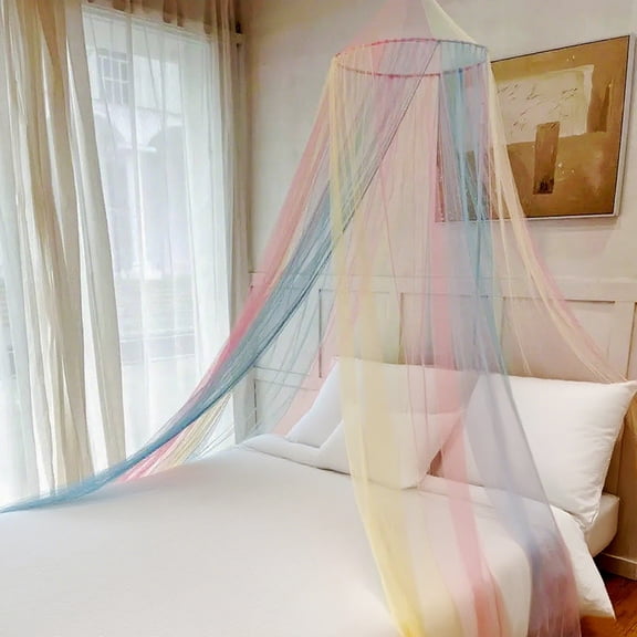 Rainbow Bed Canopy, Hanging Mosquito Net for Bedroom, Colorful Dome Tent for Home Decor, 98.4 x 23.6 Inches