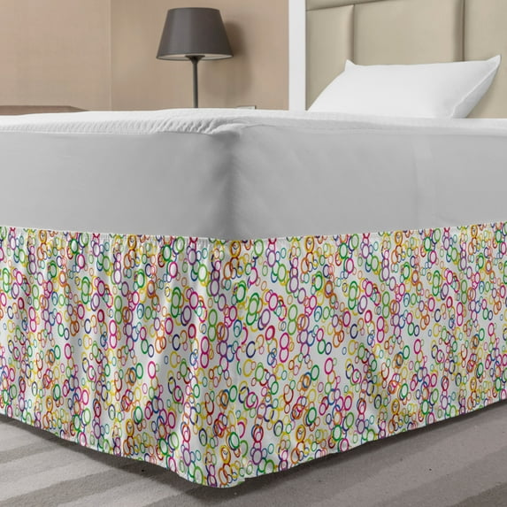 Rainbow Bed Skirt, Circles Rainbow Party Gatherings Spectrum Round Summertime Joy, Elastic Bedskirt Dust Ruffle Wrap Around for Bedding Decor, 4 Sizes, Lavender Salmon, by Ambesonne