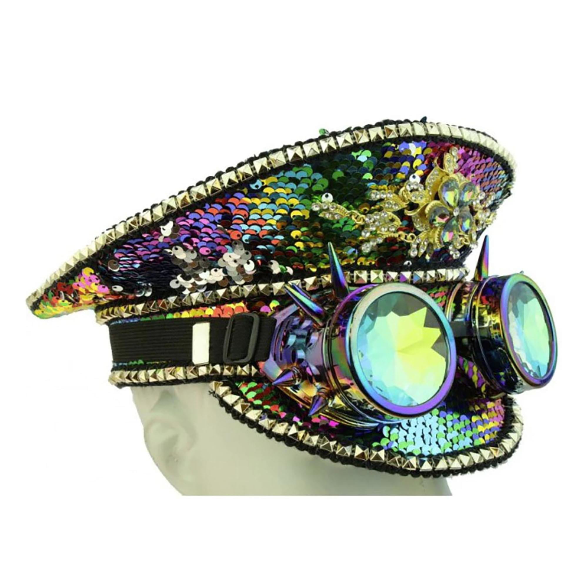 Sequin Captains Hat Rainbow Adult Sequin Captains Hat Rainbow Adult