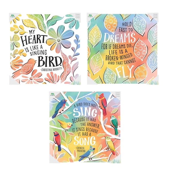 Whimsy Nature Bird Canvas Wall Dcor, 10" H x 10" L