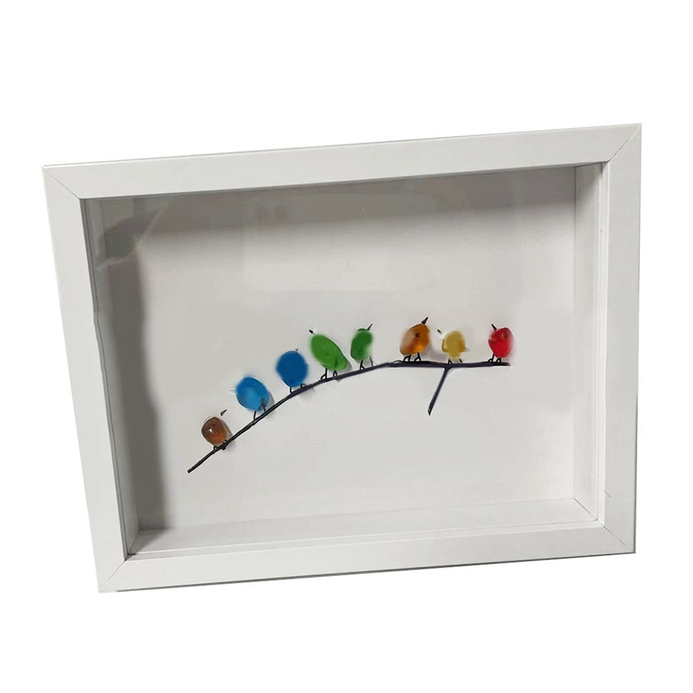 Rainbow Bird Wall Decor Sea Glass Birds Wall Art Framed Unique Handmade