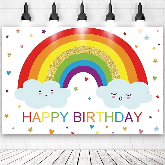 Rainbow Birthday Backdrop for Boys Girls Princess Birthday Party Baby Shower Backdrop Colorful Stars Rainbow White Clouds Photography Background Cake Table Banner Photo Studio Props