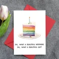 thumbnail image 1 of Rainbow Birthday Card – “Oh, What a Beautiful Morning” Cake Design – Envelope Included, Blank Inside – Perfect Gift for LGBTQ+ Friends and Loved Ones, 1 of 2