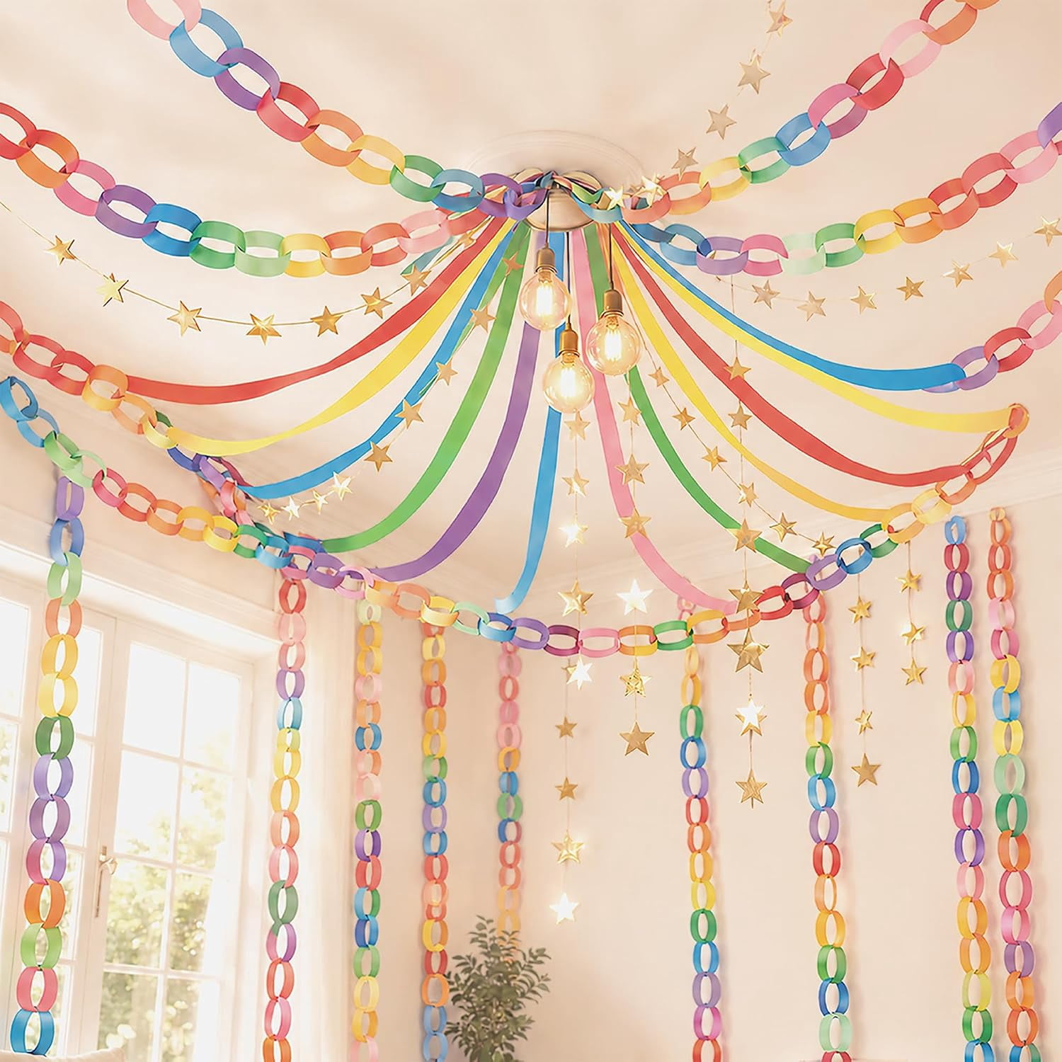 Rainbow Birthday Decorations Kit with Paper Chain Garland | Includes ...