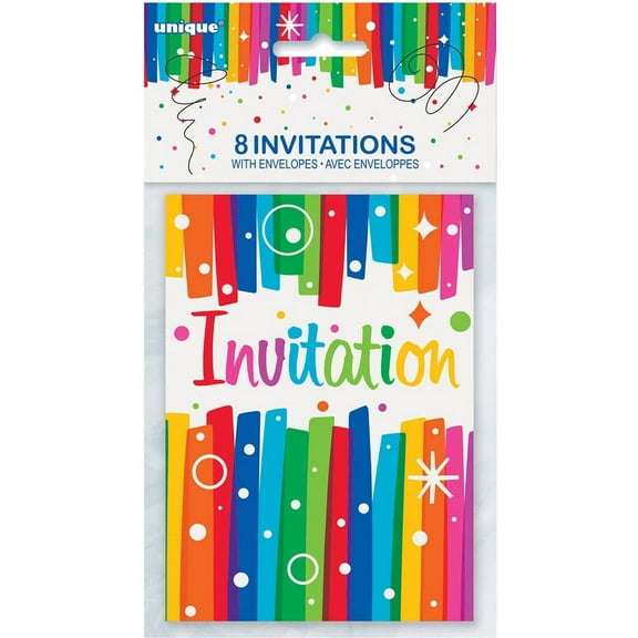 Rainbow Birthday Invitation Cards & Envelopes, Set of 8