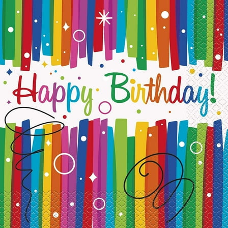 Rainbow Birthday Party Beverage Napkins, 16ct