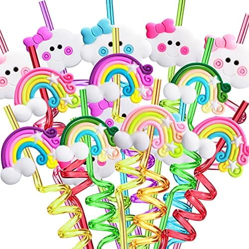 Rainbow Birthday Party Supplies Drinking Plastic Straws 24 for Kids Girls Boys Rainbow Cloud Party Favors Decorations with 2 Cleaning Brushes - Set of 26 (8 Styles)$$Home Decor, Kitchen, & Other