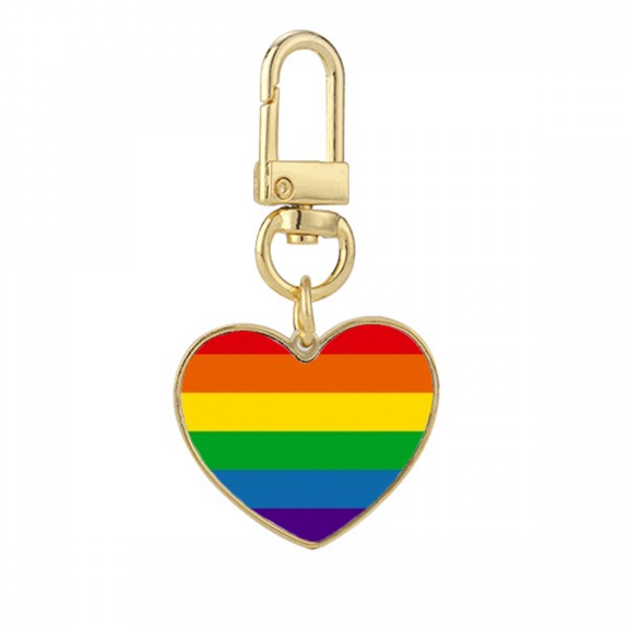 Rainbow Bisexuals LGBT Gold Heart Keychain Metal Keyring Holder