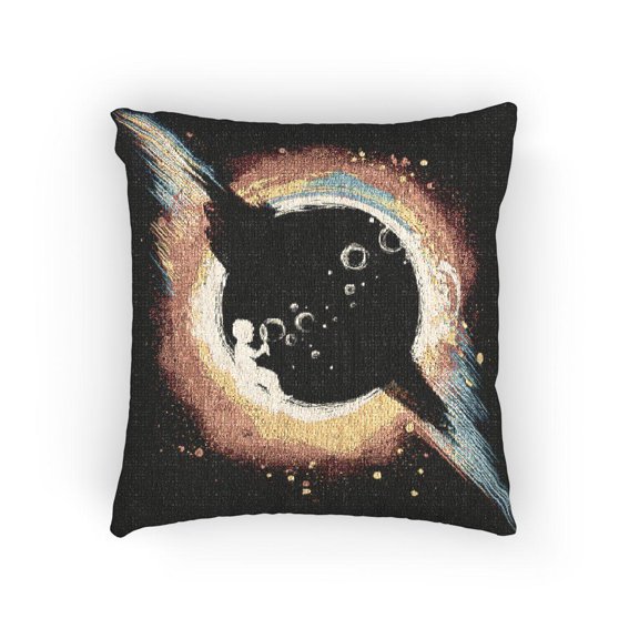 Rainbow Black Hole Woven Pillow, Orange and Turquoise Cosmic Eclipse Artwork