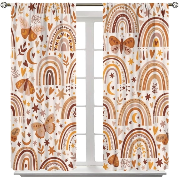 Rainbow Blackout Curtains Children Rainbow Kindergarten Colored Floral Sun Boho Children Girls Art Living Room Bedroom Curtains 52x84 Inch