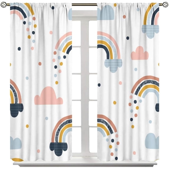 Rainbow Blackout Curtains Children Rainbow Kindergarten Colored Floral Sun Boho Children Girls Art Living Room Bedroom Curtains 55x63 Inch