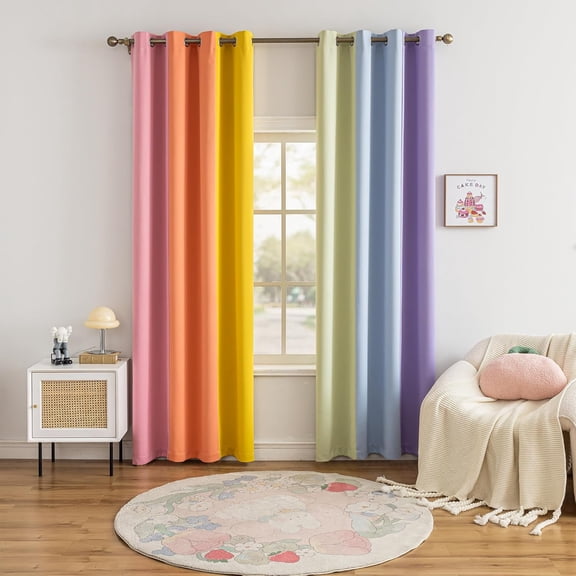 Rainbow Blackout Curtains Made with a Patchwork of Pink, Orange, Yellow, Green, Blue, and Purple for Kids Bedroom Blackout Colored Curtains for Bedroom Classroom 42"W x 63"L (Pack of 2)