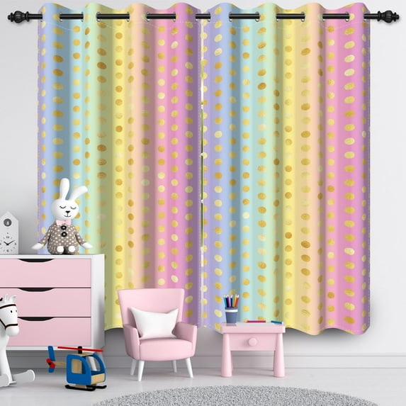 Rainbow Blackout Curtains for Girls Pink Black Out Curtains 42x63 in 2 Panels Kids Window Curtains