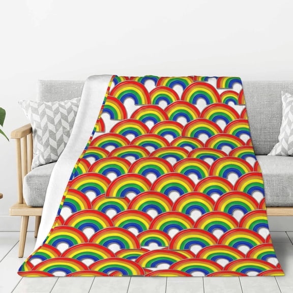Rainbow Blanket Cute Abstract Geometric Stripes Print, Creative College Dorm Room Bedding 50x40