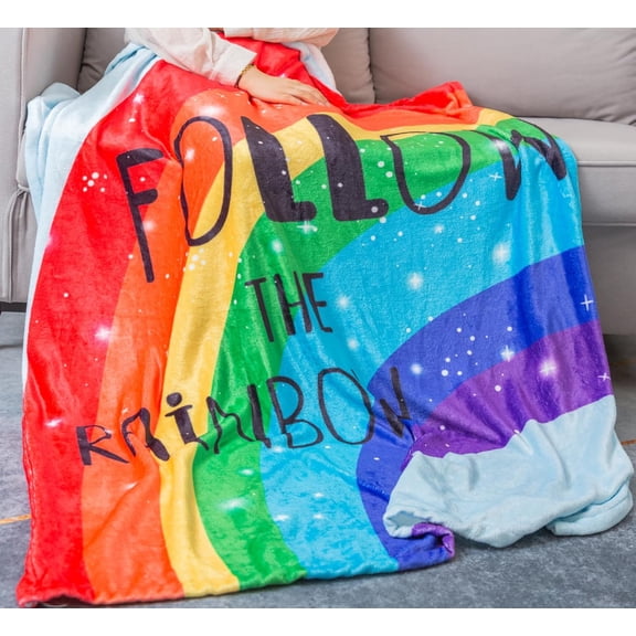 Rainbow Blanket Super Soft Colorful Pride Throw Blanket for Girls Rainbows Gifts for Kids Rainbow Lovers Blue Rainbow Door Flannel Fleece Girly Blanket (50"x60")