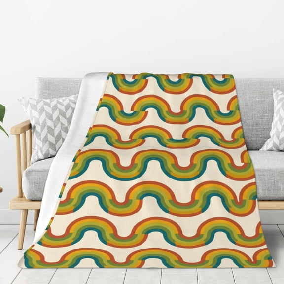 Rainbow Blanket Vintage Sun Oasis Landscape Theme Throw, All Season Camping Traveling Utility 50x40