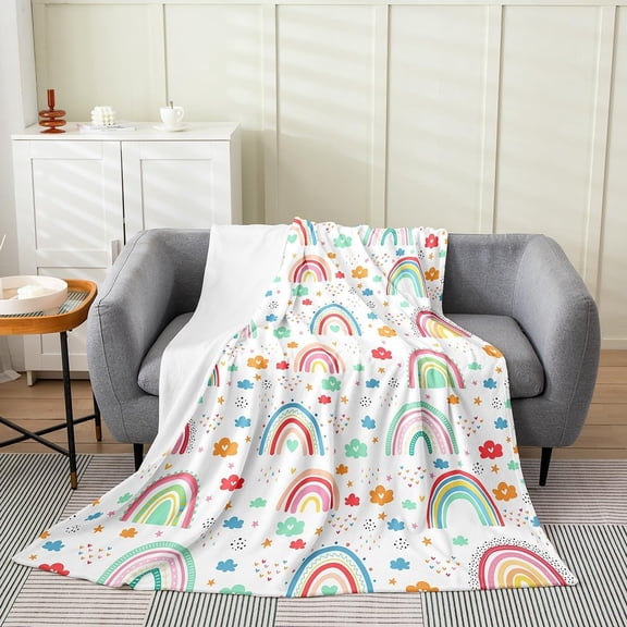 Rainbow Blanket for Kids Toddlers Girls Cute Boho Rainbow Throw Blanket for Bed Couch Sofa