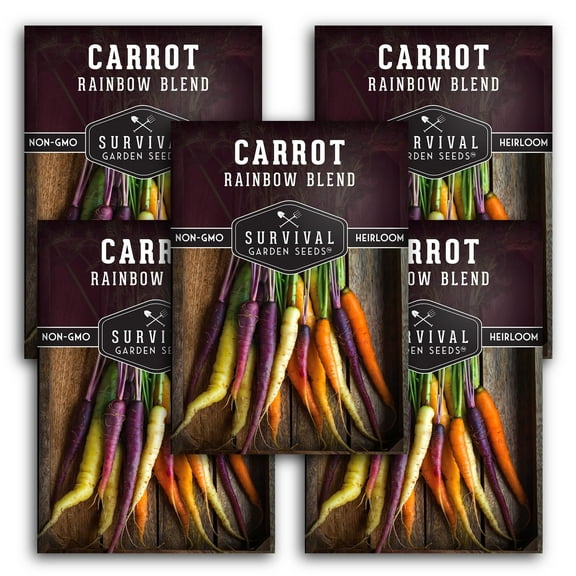 Rainbow Blend Carrot Seeds - 5 Pack - Non-GMO Heirloom Full Sun Biennial Vegetable