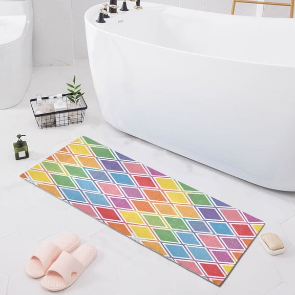 Rainbow Block Bath Mat 39x20 Non-Slip Bathroom Rugs Absorbent Soft Plush Quick Dry for Tub Shower Kitchen Home Decor