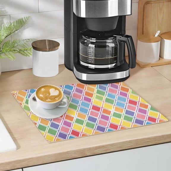 Rainbow Block Dish Drying Mat 12"x18" Kitchen Counter Dish Pad Microfiber Absorbent Drainer Rack for Coffee Bar