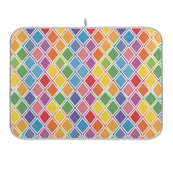 Rainbow Block Dish Drying Mat 16x18 Absorbent Microfiber Draining Rack Pad for Kitchen Counter Sink