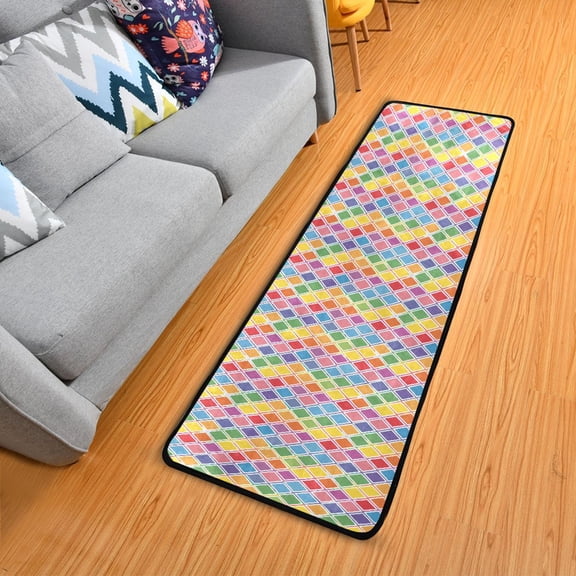 Rainbow Block Hallway Runner Rug 2'X6' Non-Slip Washable Carpet Runner Kitchen Entryway Laundry Bedroom