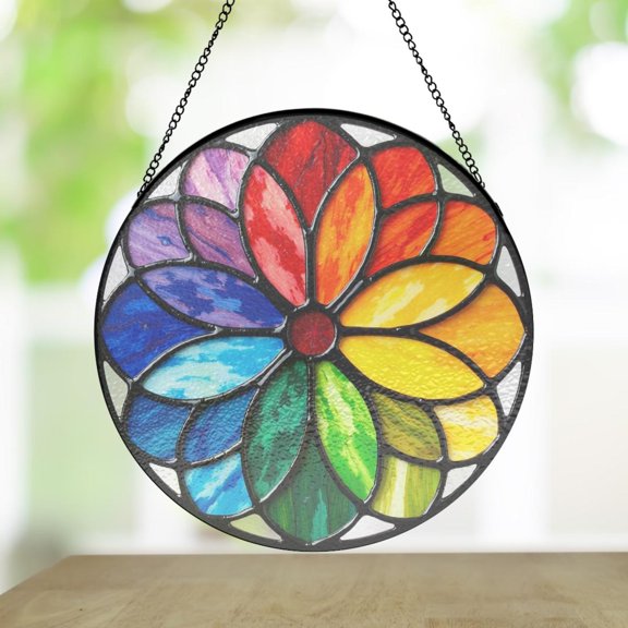 Rainbow Bloom with Pride Suncatcher, LGBT Stained Glass Window Hanging, Queer Gift, Home Decor