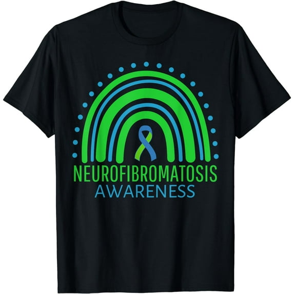 Rainbow Blue And Green Neurofibromatosis Awareness Ribbon T-Shirt