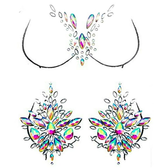 Rainbow Body Gems Stick on, 2-Pack Mermaid Chest and Breast Pasties Jewels Tattoo