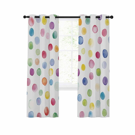 Rainbow Boho Blackout Curtains 39 Inches Long for Bedroom, Colored Minimalist Geometric Polka Dots Thermal Insulated Room Darkening Black Out Window Curtain Panels Grommet Drapes for Living Room