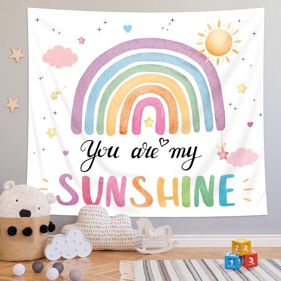 Rainbow Boho Motivational Tapestry with Inspirational Quotes Beige Fabric Wall Hanging 59 x 51 Inch for Living Room Bedroom Dorm Decor