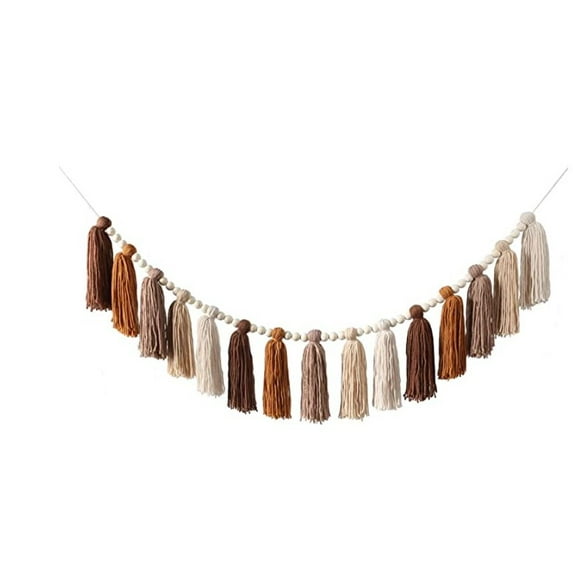 Rainbow Boho Tassel Garland with Wood Beads Colorful Wall Hanging Garland Party Baby Shower Decor Decorative Banner Pastel Tassel Garland for Kids Room Classroom Bedroom Nursery Home Decoration