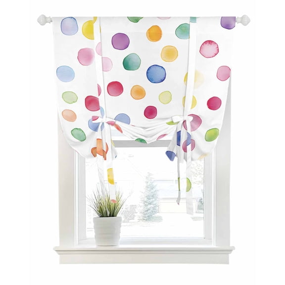 Rainbow Boho Tie Up Curtains for Window, Thermal Insulated Balloon Shade Adjustable Rod Pocket Curtains Valance Panels for Kitchen Bathroom Cafe 42 x 63 Colored Minimalist Geometric Polka Dots