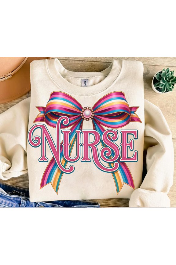 Rainbow Bow Nurse , Medical Sublimation Design TSHIRT All Size S-5XL