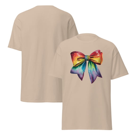 Rainbow Bow T-shirt, LGBTQ  , Equal Right, Pride Month, Pride Tee, Coquette Bow (Sand, 3XL)