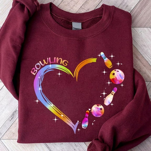 Rainbow Bowling Heart : Sublimation Design () TSHIRT All Size S-5XL