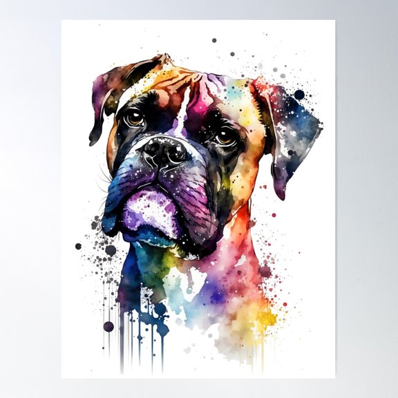 Rainbow Boxer Dog Watercolor Style Portrait Poster Wall Art Modern Wall Decor For Living Room Bedroom Art