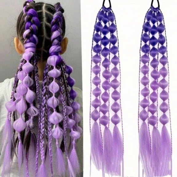 Rainbow Braided Faux Hair Tie - Extra Long Gradient Color Ponytail Holder for Cosplay, Music Festivals & Concerts