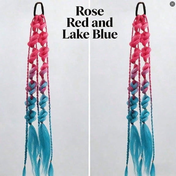 Rainbow Braided Faux Hair Tie - Extra Long Gradient Color Ponytail Holder for Cosplay, Music Festivals & Concerts
