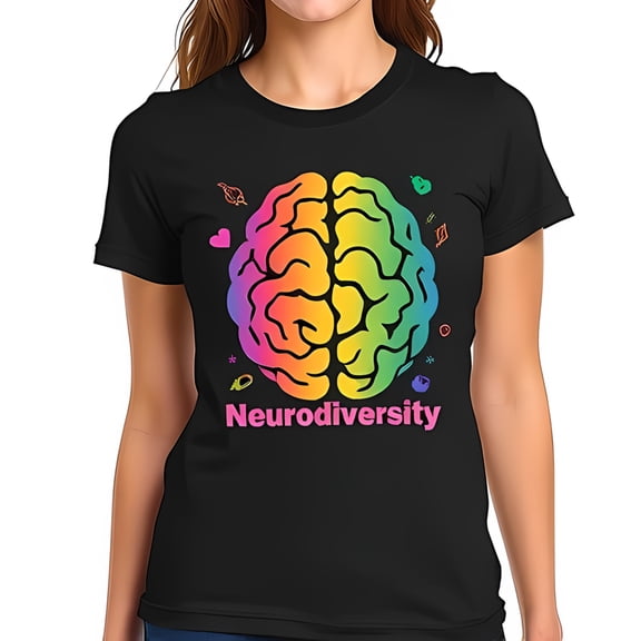 Rainbow Brain Graphic Cotton Short Sleeve T-Shirt - Celebrate Neurodiversity with Playful & Cheerful Font