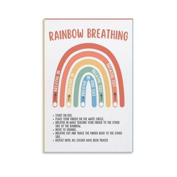 Rainbow Breathing Calm Down Poster Kids Teens Mindfulness Coping Skills Activity Grounding Technique Calming Strategies School Counselor Prints Posters Canvas Wall Art Deco