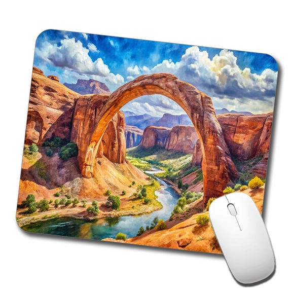 Rainbow Bridge National Monument Utah Watercolor Style Mouse Pad Low Profile Gaming Mat